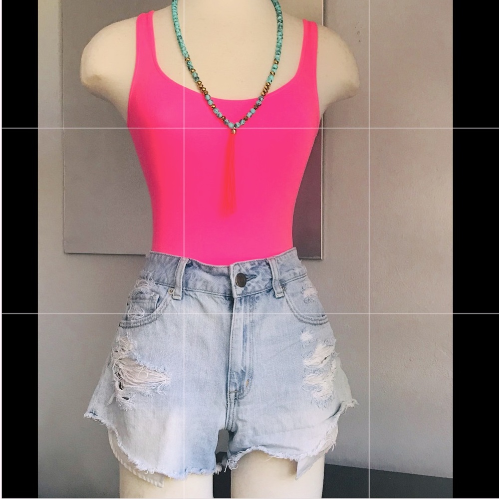 American Eagle distressed washed denim shorts.